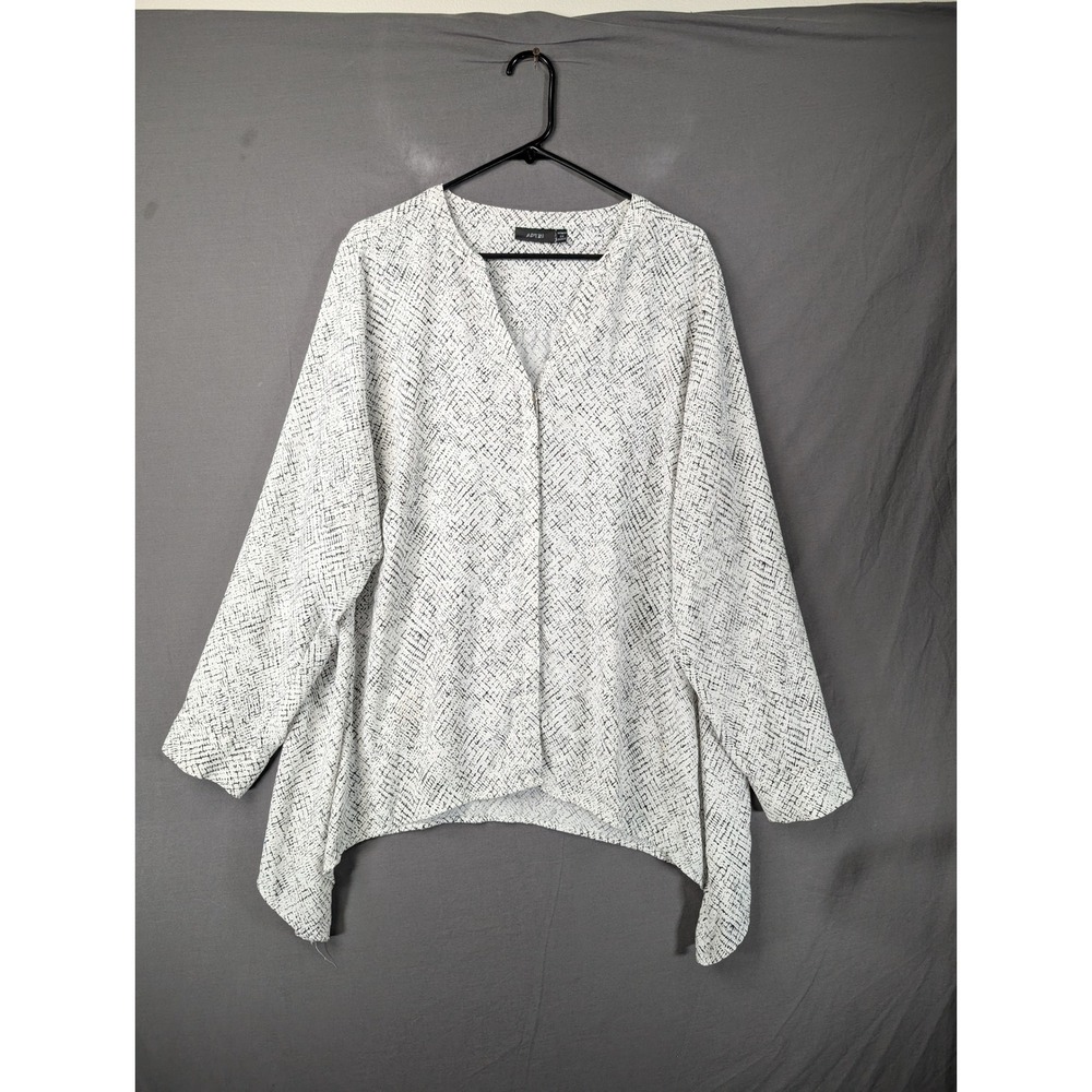 Apt 9 Womens 2X White Black Abstract Print V-Neck Sharkbite‎ Hem Blouse